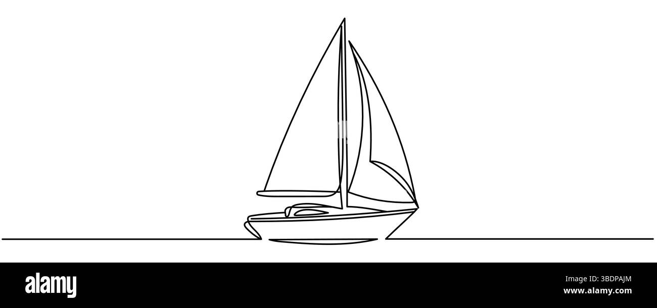 Durchgehende einzeilige Zeichnung des Segelbootes. Editierbare Strichvektordarstellung. Stock Vektor