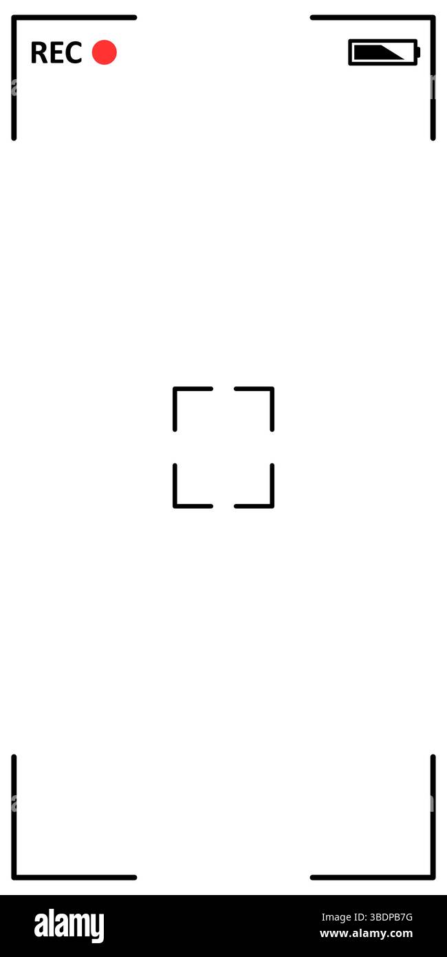 Videokamera-Rahmenanzeige. Bildschirm der Smartphone-Kamera. Fokussierbildschirm. Full HD-Format. Bearbeitbare Kontur. Stock Vektor