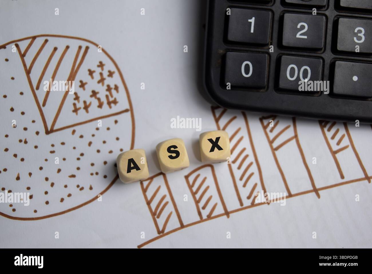 Konzept von ASX Symbol Holzblock und Diagramm Stockfoto