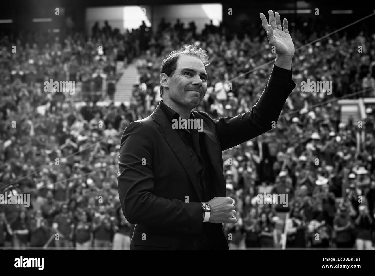 Paris, Frankreich, Frankreich. Mai 2025. Ehemaliger spanischer Spieler Rafael NADAL während einer Zeremonie zu Ehren seiner Karriere während der Roland-Garros 2025, French Open 2025, Grand Slam Tennis Turnier im Roland-Garros Stadion am 25. Mai 2025 in Paris. (Kreditbild: © Matthieu Mirville/ZUMA Press Wire) NUR REDAKTIONELLE VERWENDUNG! Nicht für kommerzielle ZWECKE! Quelle: ZUMA Press, Inc./Alamy Live News Stockfoto