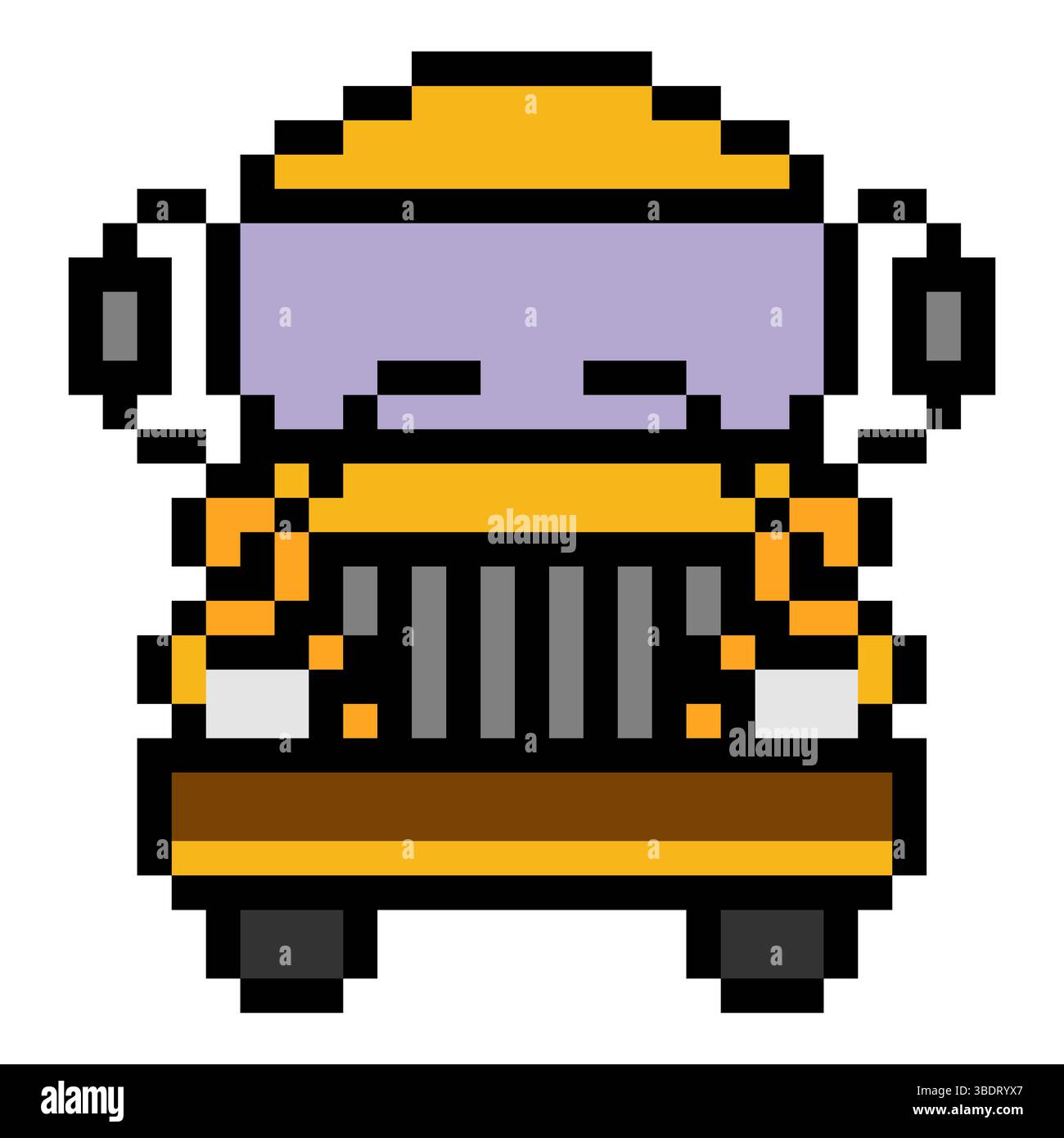 Vorderansicht des Schulbusses in Pixelkunst Stock Vektor