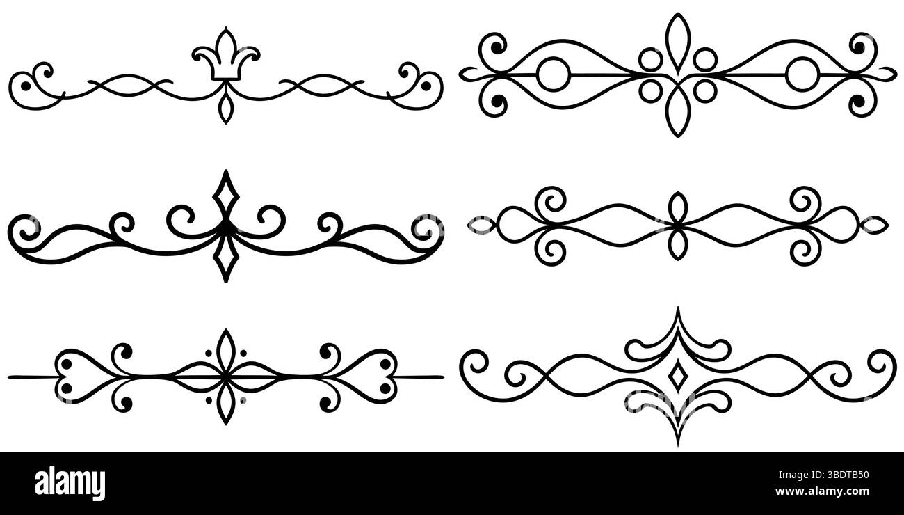Dekorative Trennlinie, Ornamental Designs Collection – komplizierte, symmetrische Muster für Einladungen und grafisches Design Stock Vektor