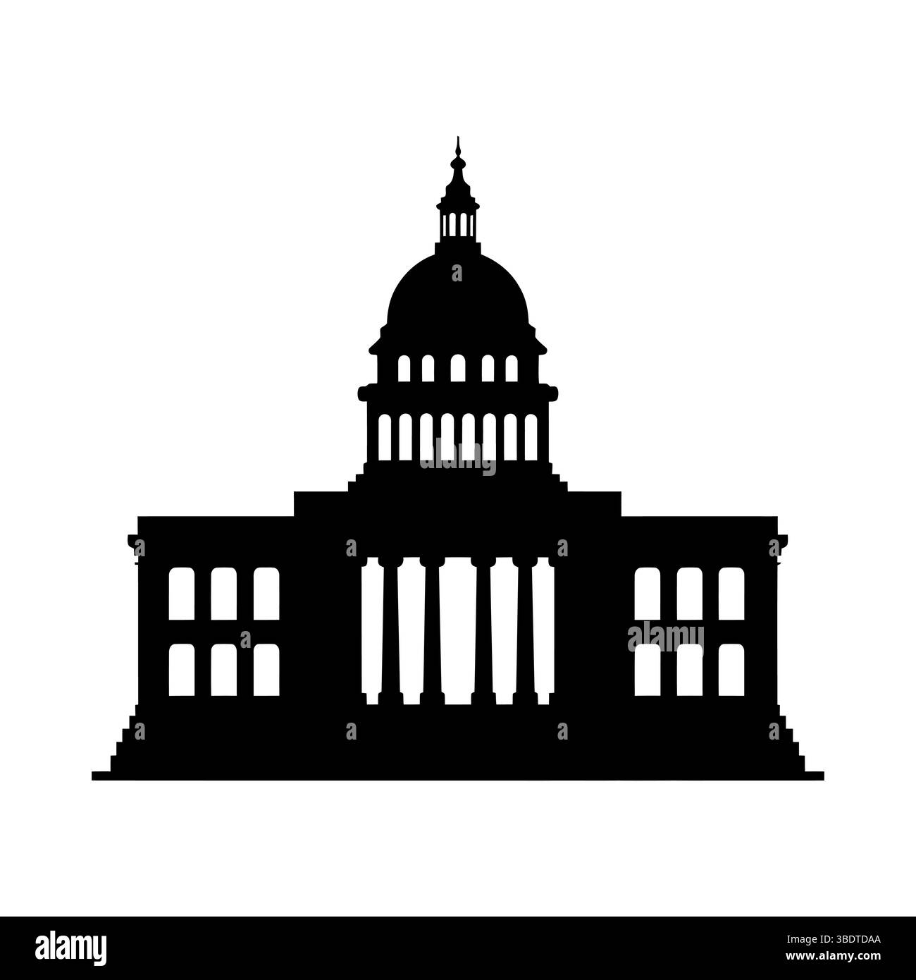 Regierungsgebäude mit Kuppel und Säulen Silhouette Vektor für historische Architektur, Recht, Kapitol Symbol Stock Vektor