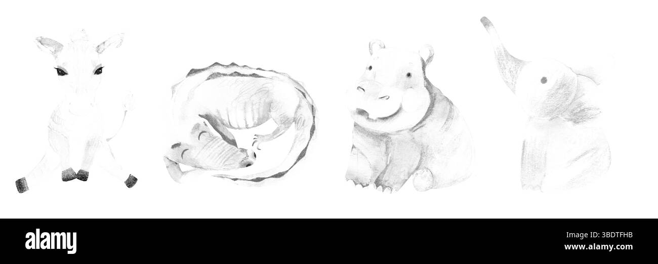 Aquarellsafari Dschungeltiere Baby Clipart. Stock Vektor