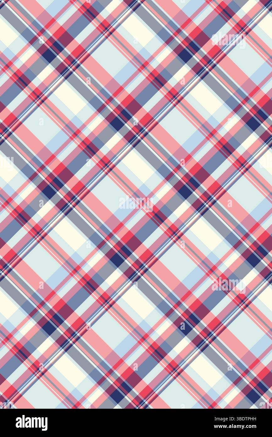 Plaid aus Stoff mit Halbtonmuster, Textil im Hintergrund der 60er Jahre nahtlos. Esszimmer Vektor Check Textur Tartan in rot und weiß Farbpalette. Stock Vektor