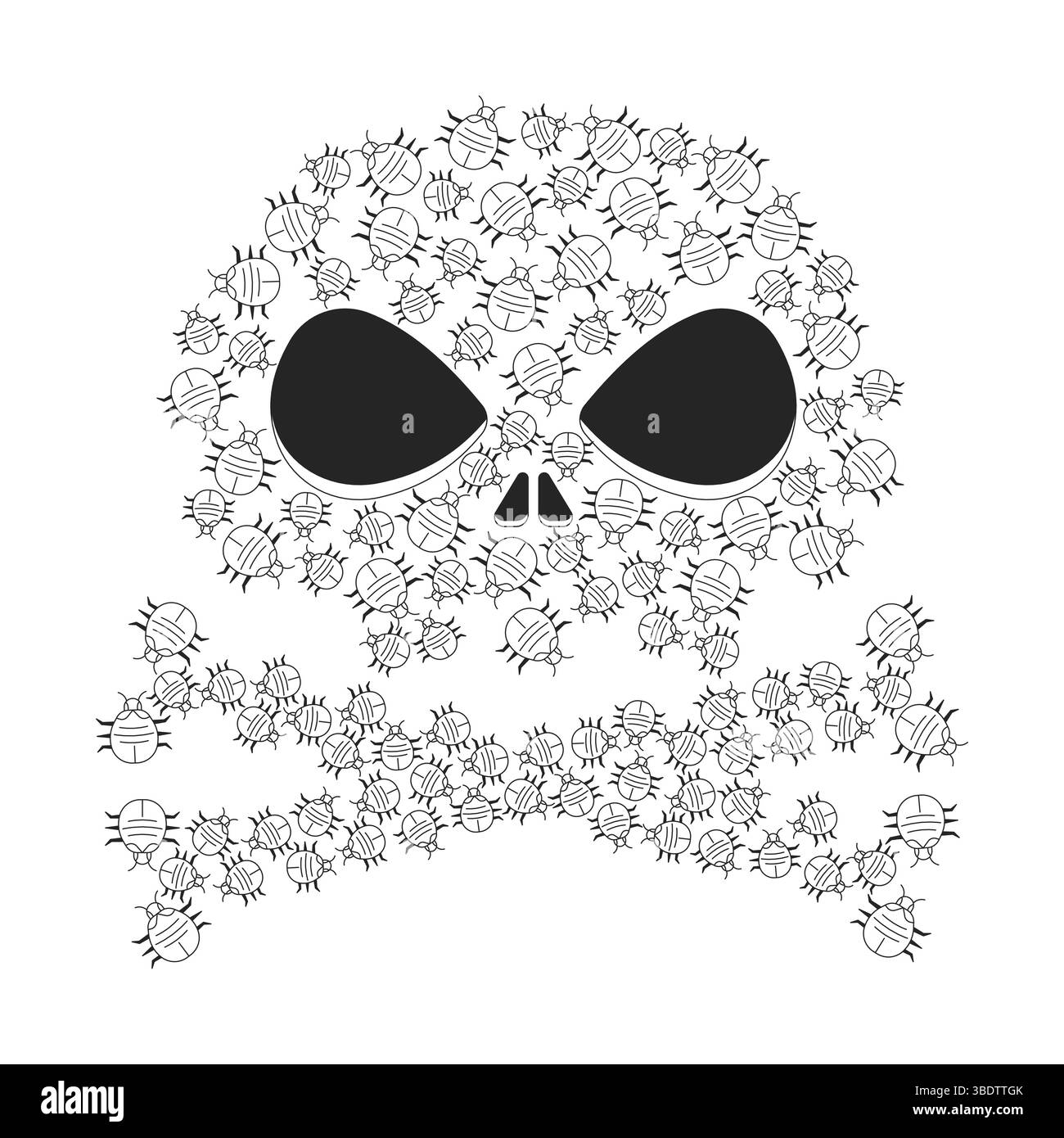 Gefahrenschädel-Kreuzknochen aus digitalem Bugs-Line-Illustrationskonzept Stock Vektor