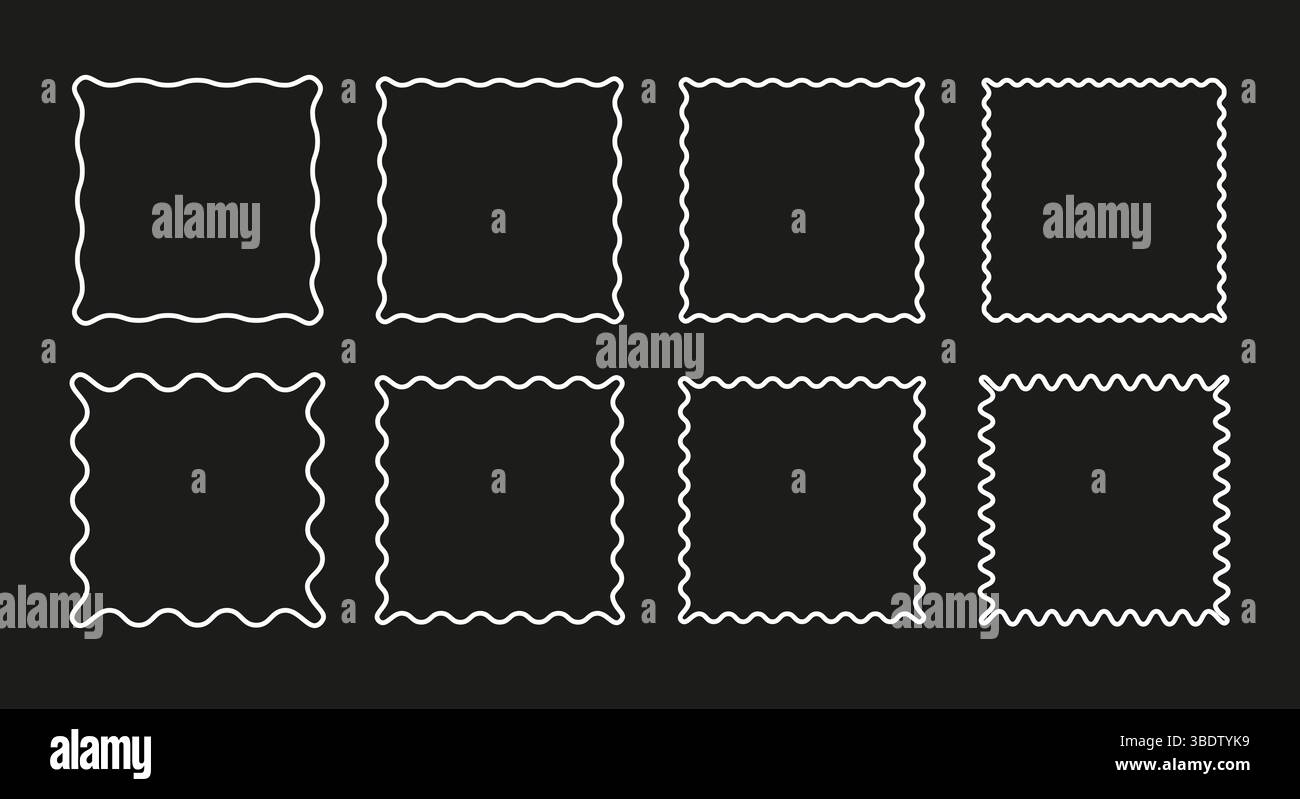 Quadratischer Linienrahmen mit wellenförmiger Kante. Stock Vektor
