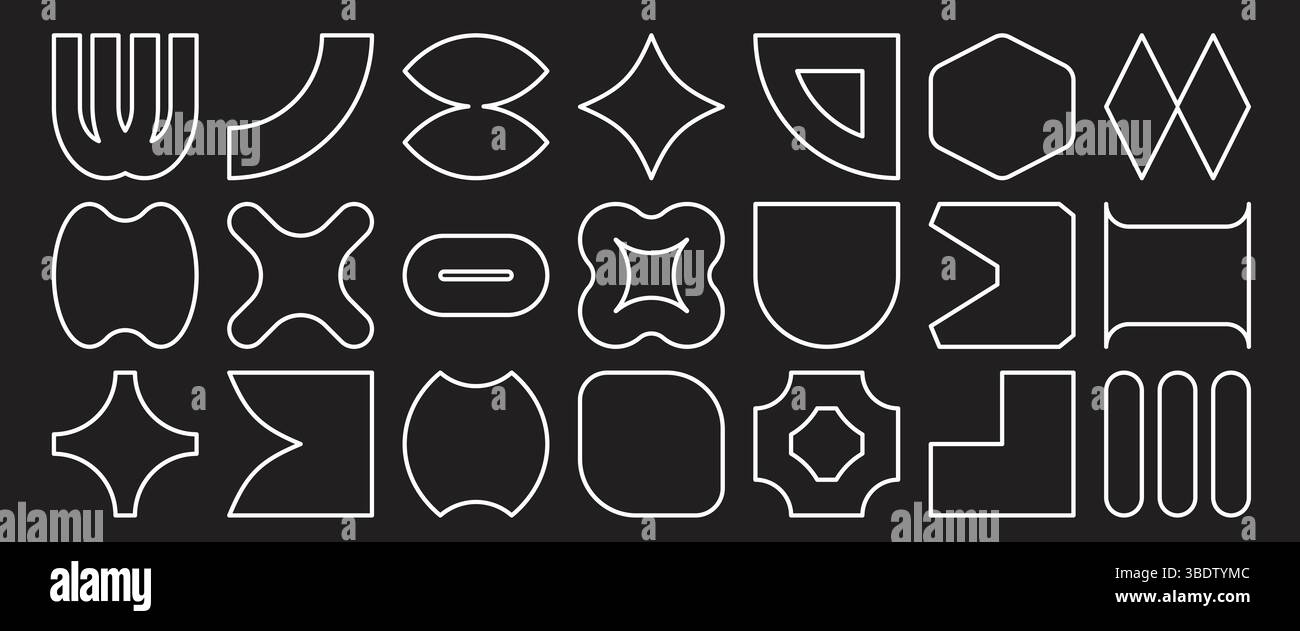 Weiße Rahmen mit geometrischen Grundformen und Figuren. Stock Vektor