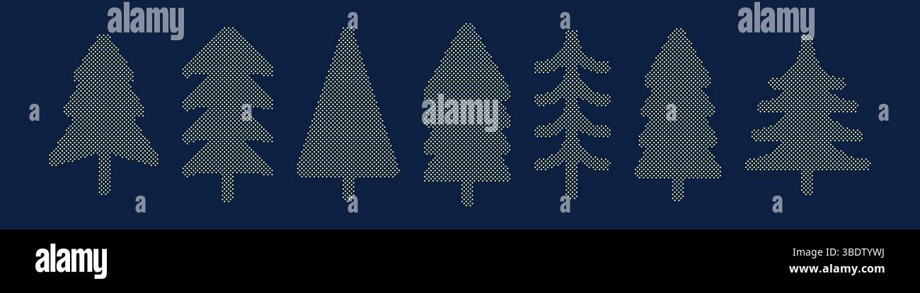 Gepunktete, geometrische Weihnachtsbaumkollektion. Set mit Antidesign-Elementen für Neujahrskarten Stock Vektor