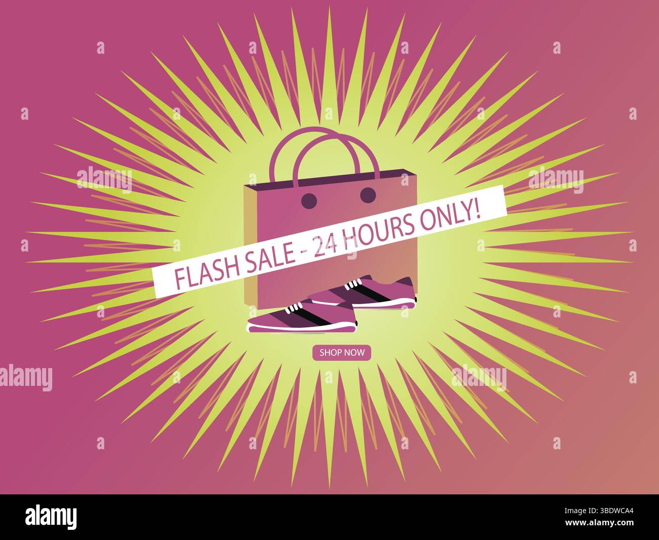 Lebendiger Instagram-Verkaufshintergrund mit rosa und gelben Radial Burst für Mode- und Social-Media-Anzeigen – flaches Vektor-Design Stock Vektor