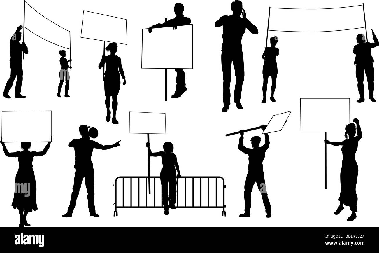 Silhouette Demonstranten März Streik Rallye-Streikposten Stock Vektor