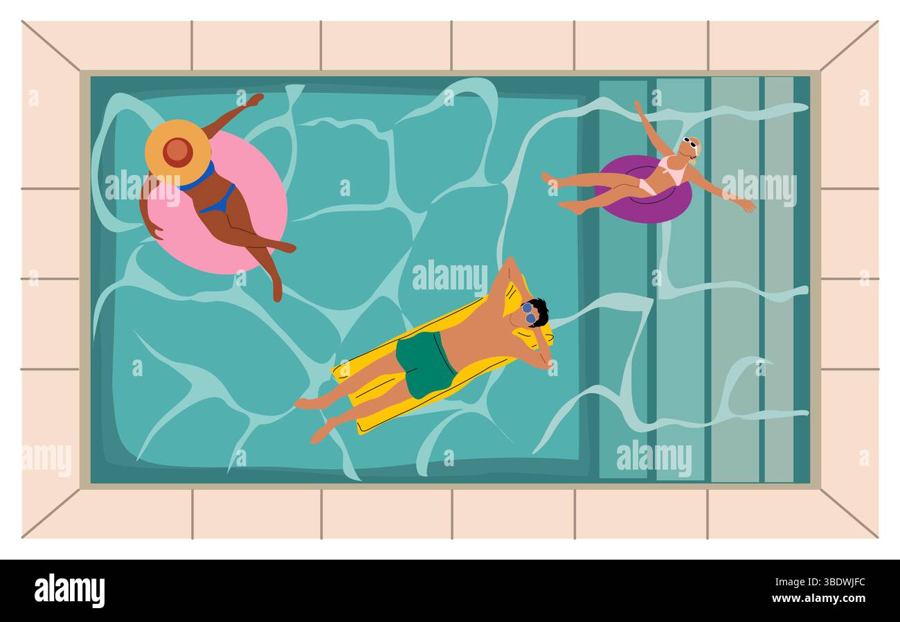 Flache Vektor-Illustration des Schwimmbades von oben Stock Vektor
