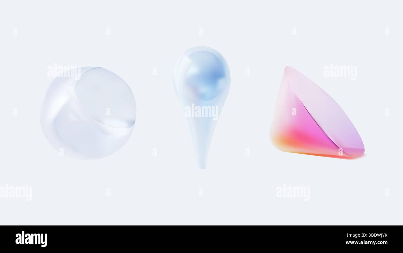 Entdecken Sie abstrakte 3D-Formen mit atemberaubender Hochglanzoberfläche und auffälliger Grafik Stock Vektor