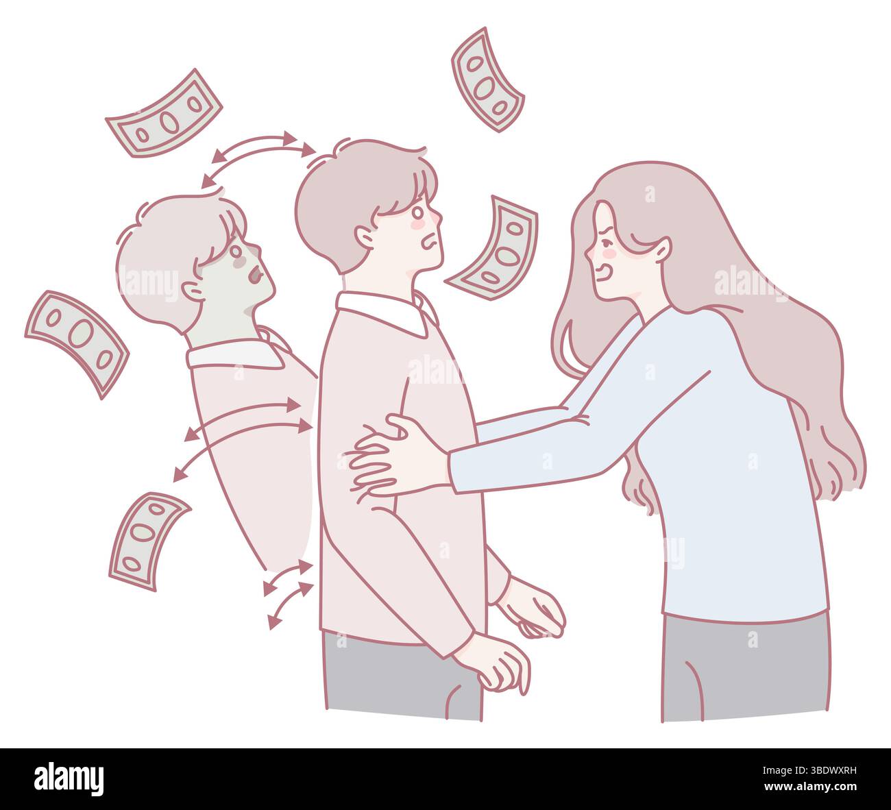 Eine detaillierte Abbildung der emotionalen Dynamik und finanziellen Interaktionen zwischen Einzelpersonen Stock Vektor
