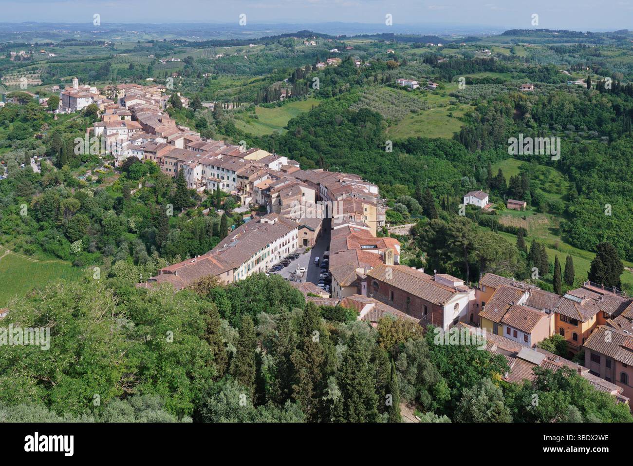San Miniato; Blick auf die Stadt und die umliegende Landschaft vom Turm Federico II Stockfoto