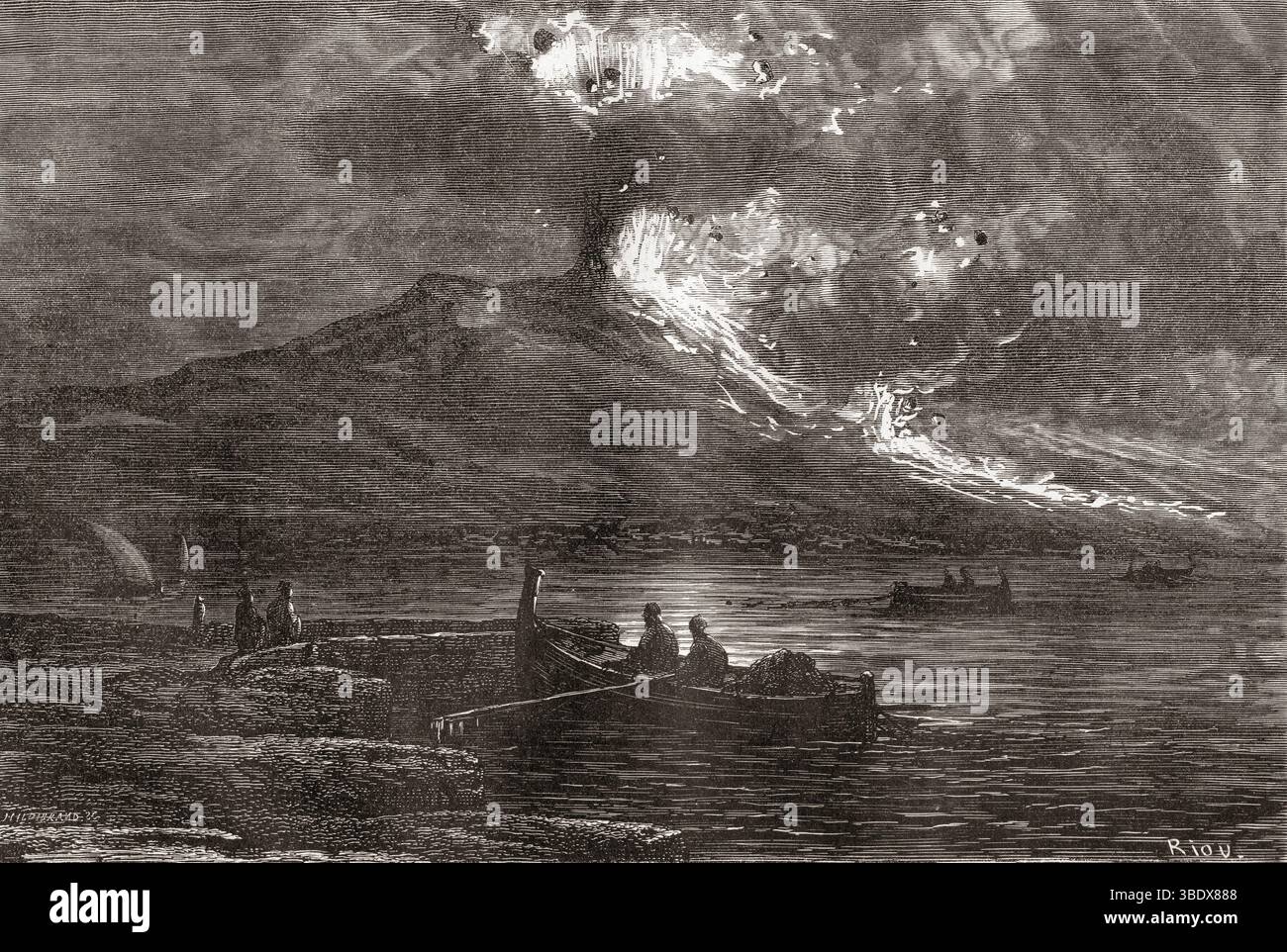 Der Vesuv-Ausbruch von 1861 in Neapel, Italien. Von Spaziergängen durch Neapel - Eruptionen des Vesuvs - Zerstörung des Torre del Greco durch Marc Monnier, 1862. In Le Tour du Monde, veröffentlicht 1862. Stockfoto