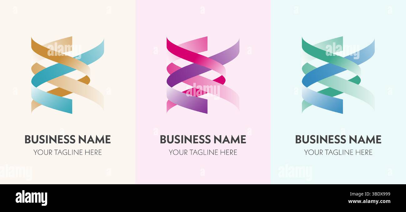 Modernes Logo im Bandstil in Gold-, Rosa- und Blaugrün-Farbverlauf. Ideal für Branding, Identität oder Start-ups Stock Vektor