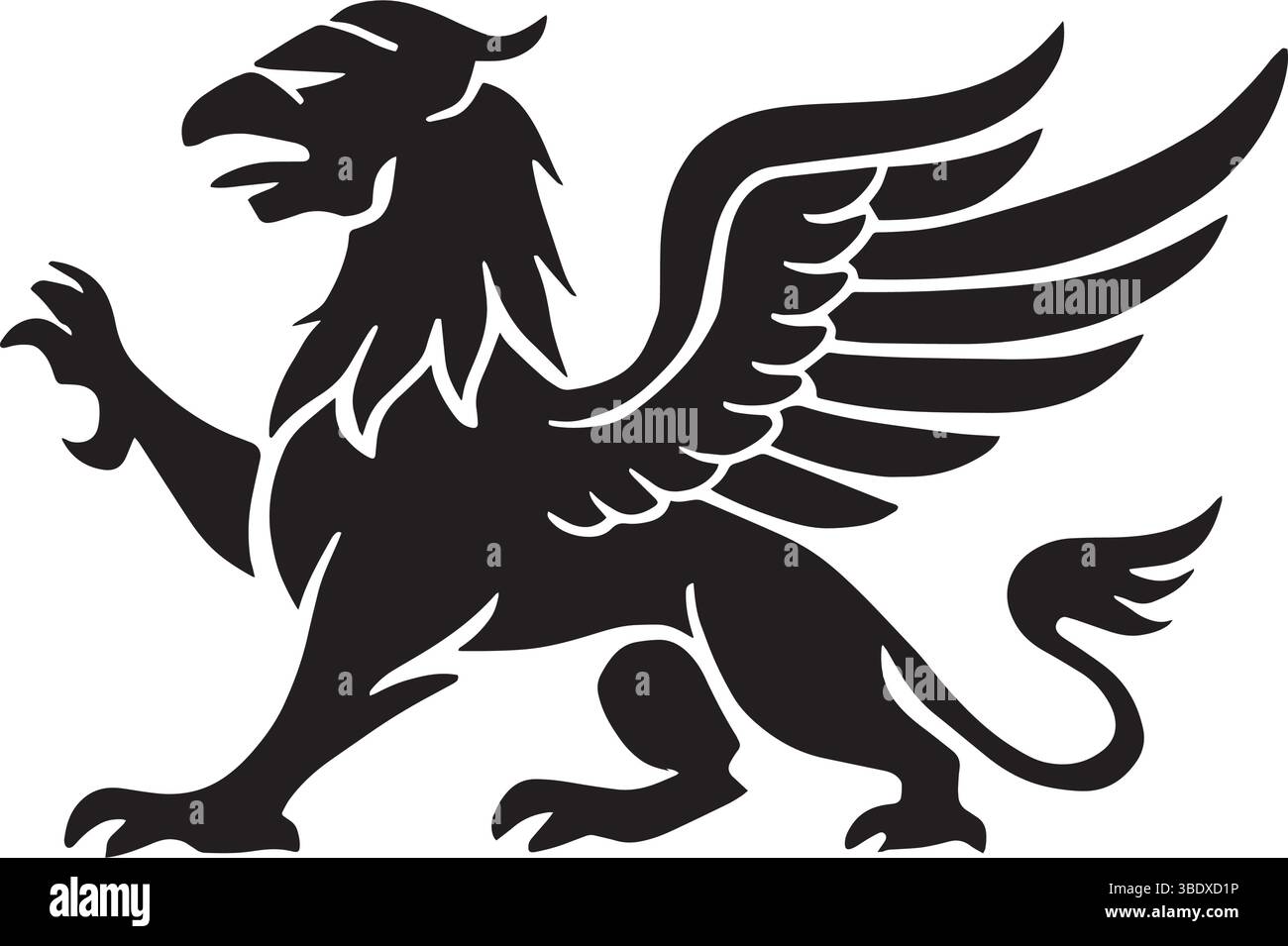 Majestätische Silhouette des schwarzen Griffins mit Flügeln Stock Vektor