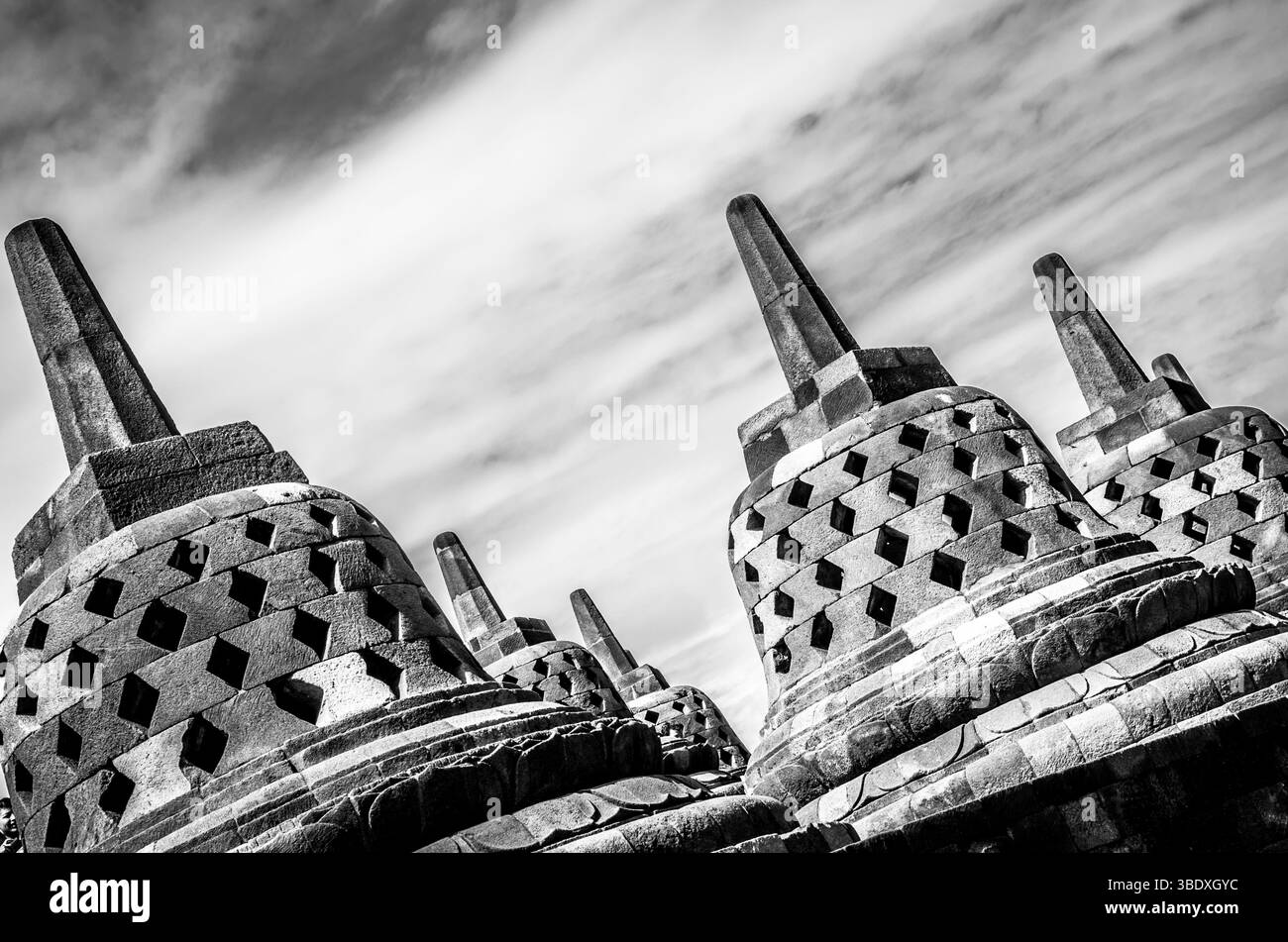 Antike buddhistische Stupas im Borobudur-Denkmal Stockfoto