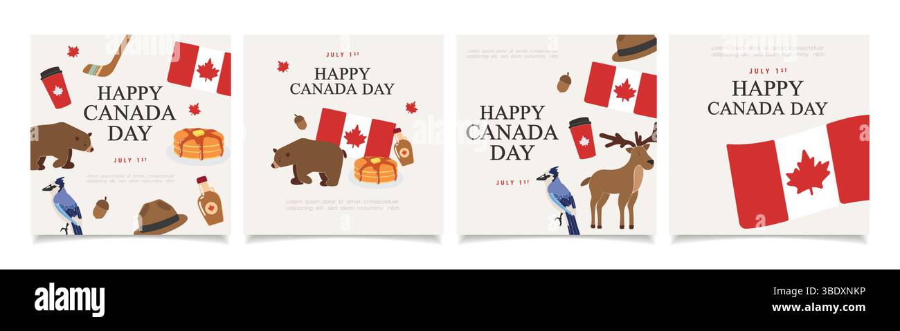 Canada Day Elements Kollektion. Design für Poster, Banner, Grußkarten, Aufkleber. Vektorabbildung Stock Vektor