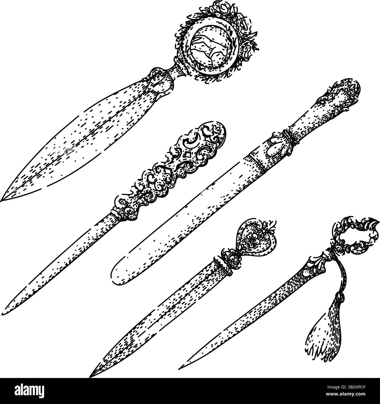 Brieföffner Set Skizze Hand gezeichneter Vektor Stock Vektor