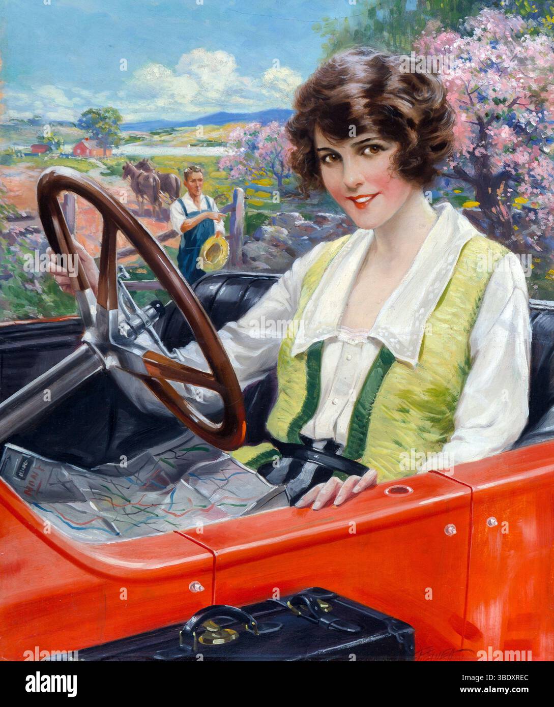 Charles M. Relyea (Amerikaner, 1863-1932). Das Sommermädchen. Altes Ölgemälde - Frau im Oldtimer, 1910-1920er Jahre Stockfoto