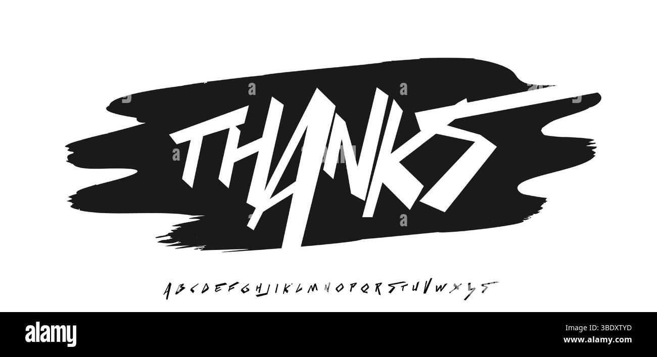 Dank dynamischer Pinselbeschriftung mit Graffiti-Grunge-Flair. Energiegeladener Underground-Stil, ideal für Punk-Designs, Streetwear oder rebellische Waren Stock Vektor