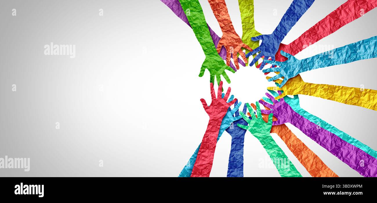 Zusammenarbeit und Solidarität als Inklusion und multikulturelle Gemeinschaft Einheit und Teamwork als Geschäftsmetapher für den Beitritt zu einer Partnerschaft als d Stockfoto