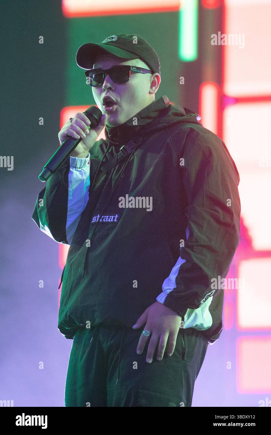 London, Großbritannien. 23. Mai 2025. Mo Chara (Liam Óg Ó hAnnaidh) von Kniescheibe tritt beim Wide Awake Festival im Brockwell Park auf. Quelle: Justin Ng/Alamy Live Stockfoto