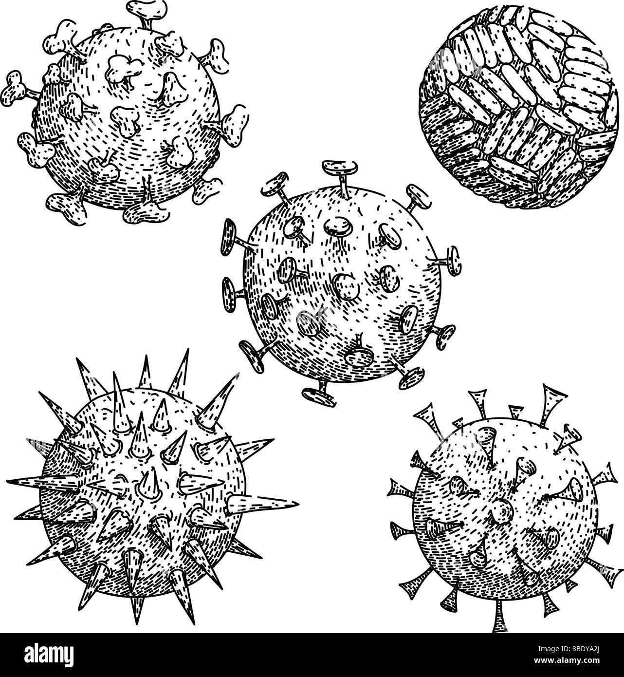 Virus Set Skizze Hand gezeichnet Vektor Stock Vektor
