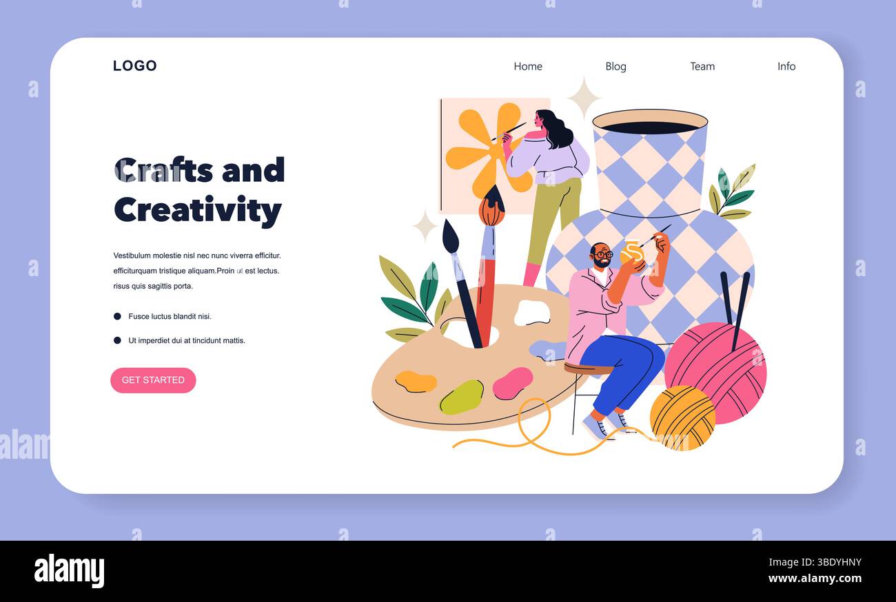 Dopamin-Hobbys inspirieren Kreativität und Freude beim Basteln. Diese Illustration fängt künstlerischen Ausdruck durch Malerei, Keramik und verschiedene Handwerkskunst ein. Entdecken Sie Ihre kreative Seite. Stock Vektor