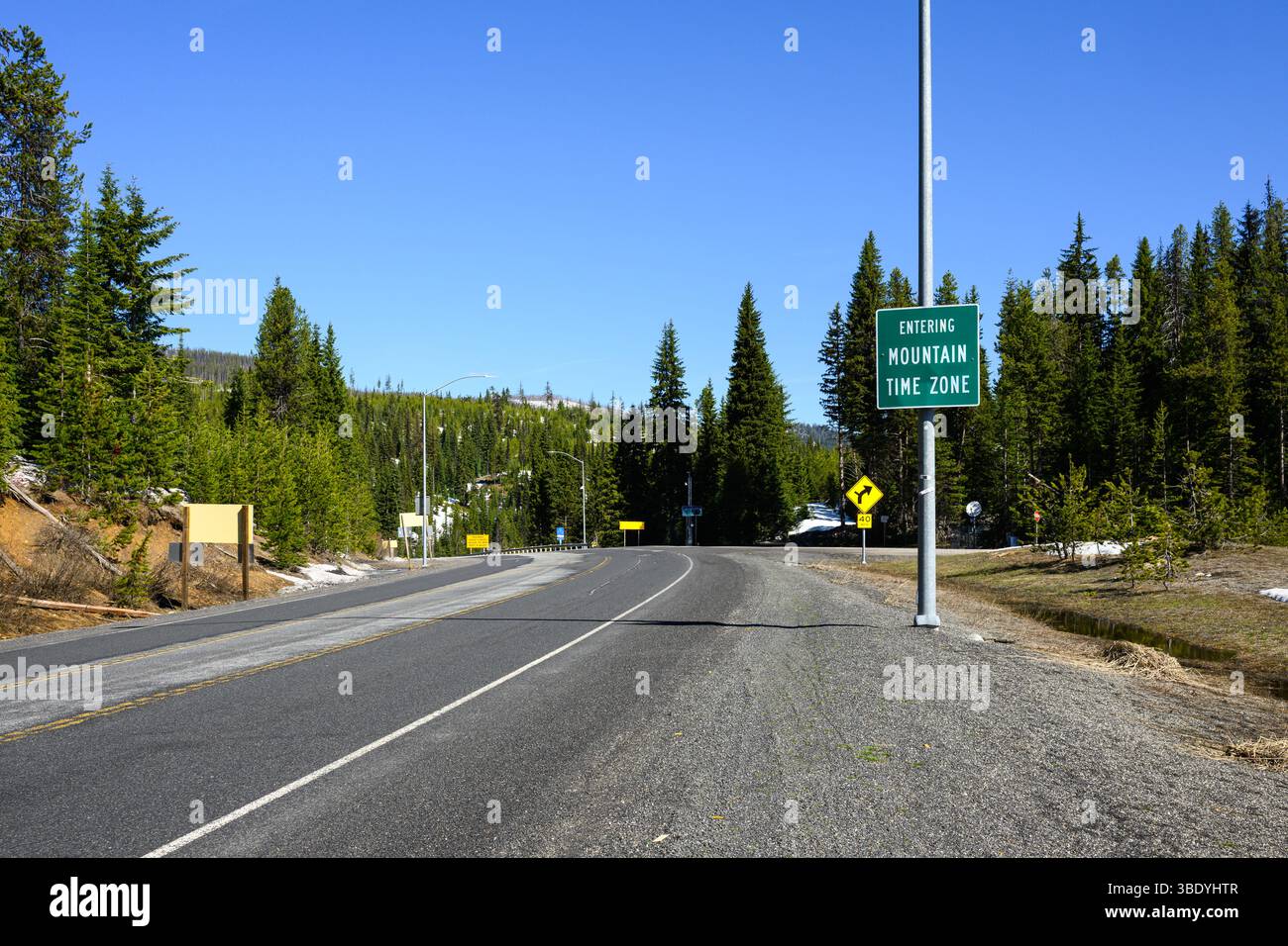 Lolo Pass in der Bitterroot Range zwischen Idaho und Montana und der Zeitzone Pacific and Mountain Stockfoto