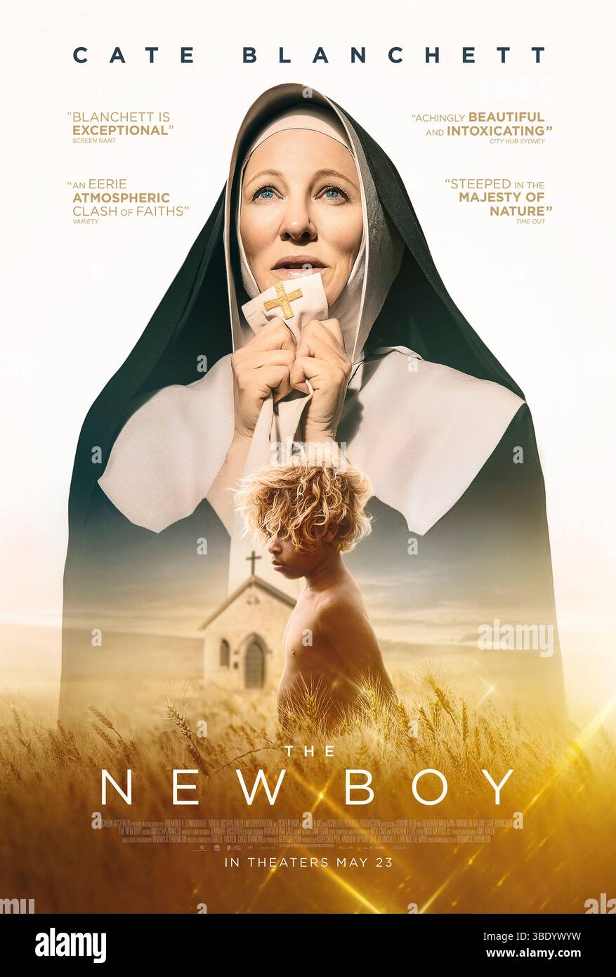 The New Boy (2023) von Warwick Thornton mit Aswan Reid, Cate Blanchett und Deborah Postman. In Australien der 1940er Jahre, als ein 9-jähriger Aborigine-Junge mitten in der Nacht in einem abgelegenen Kloster ankommt, das von einer abtrünnigen Nonne geführt wird, stört seine Anwesenheit eine zart ausgewogene Welt. US-Poster NUR FÜR REDAKTIONELLE ZWECKE. Beschreibung: BFA / Roadshow Films Stockfoto
