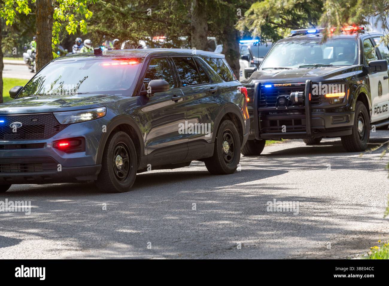 26. Mai 2025 Polizei und Sheriffs bilden in Calgary (Bowness Park) eine Trainingskabine für den bevorstehenden G7-Gipfel in Kananaskis, Alberta Stockfoto