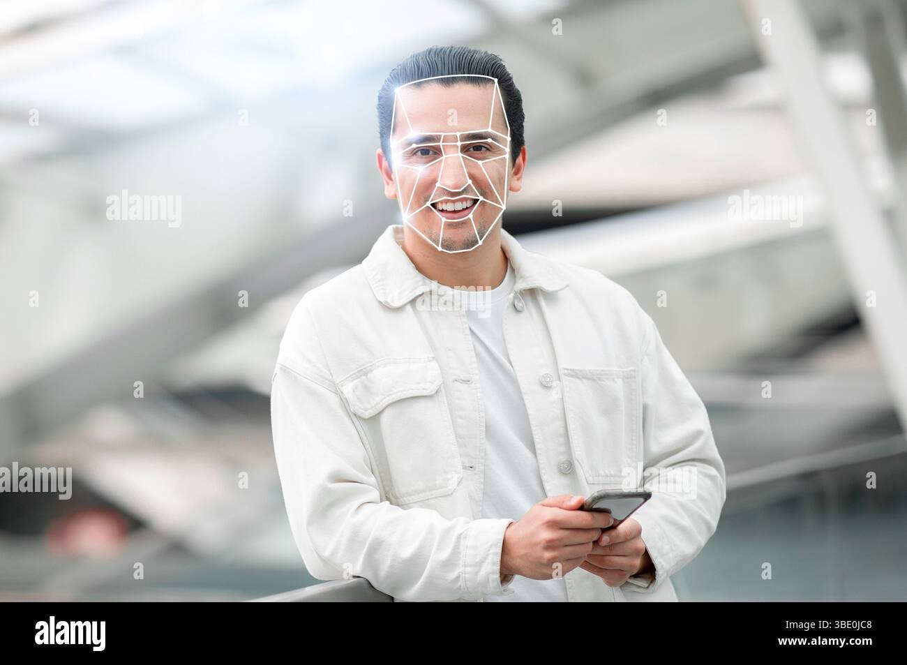 Moderne Gesichtserkennungstechnologie im Einsatz bei der Identifikationsprüfung Stockfoto