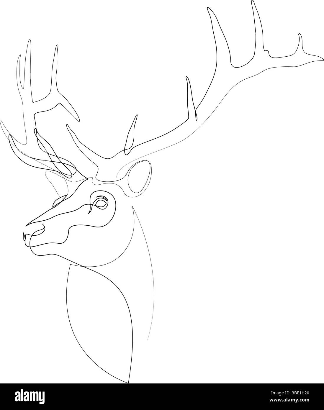 Hirsch, gezeichnet von einer schwarzen Linie auf weißem Hintergrund. Durchgehende Linienzeichnung. Vektorgrafik Stock Vektor