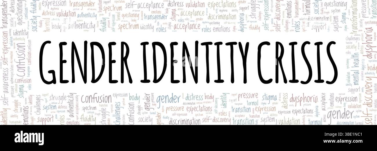 Gender Identity Crisis Word Cloud Konzeptdesign isoliert auf weißem Hintergrund. Stock Vektor