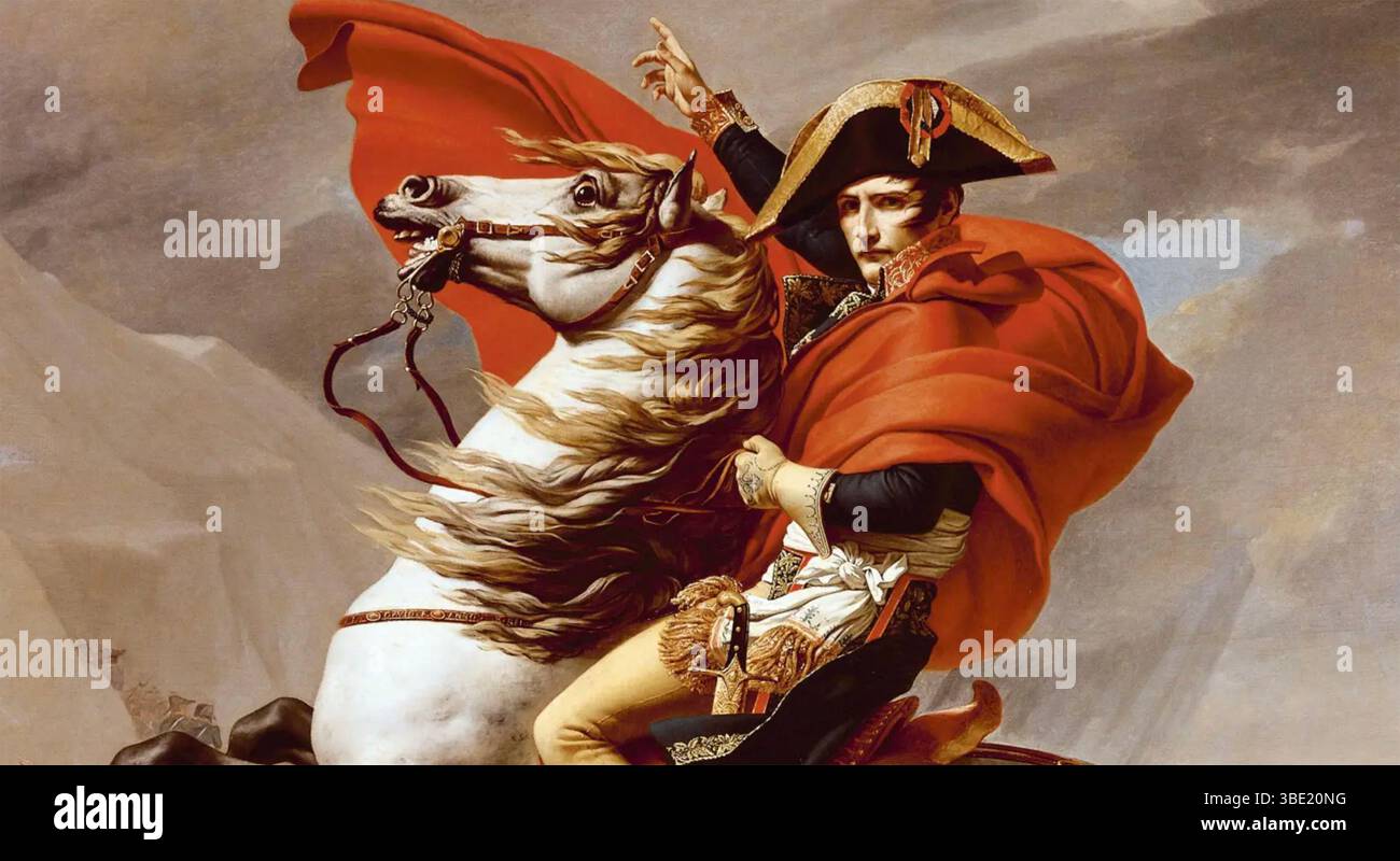 NAPOLEON AM SAINT-BERNARD-PASS. Teil des Gemäldes des französischen Künstlers Jacques-Louis David aus dem Jahr 1801. Stockfoto