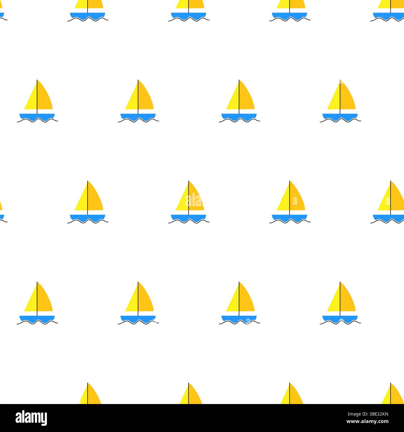 Nahtloses Muster der gelben Yacht. Nahtloses Muster der Sommeryacht auf weißem Hintergrund. Stock Vektor