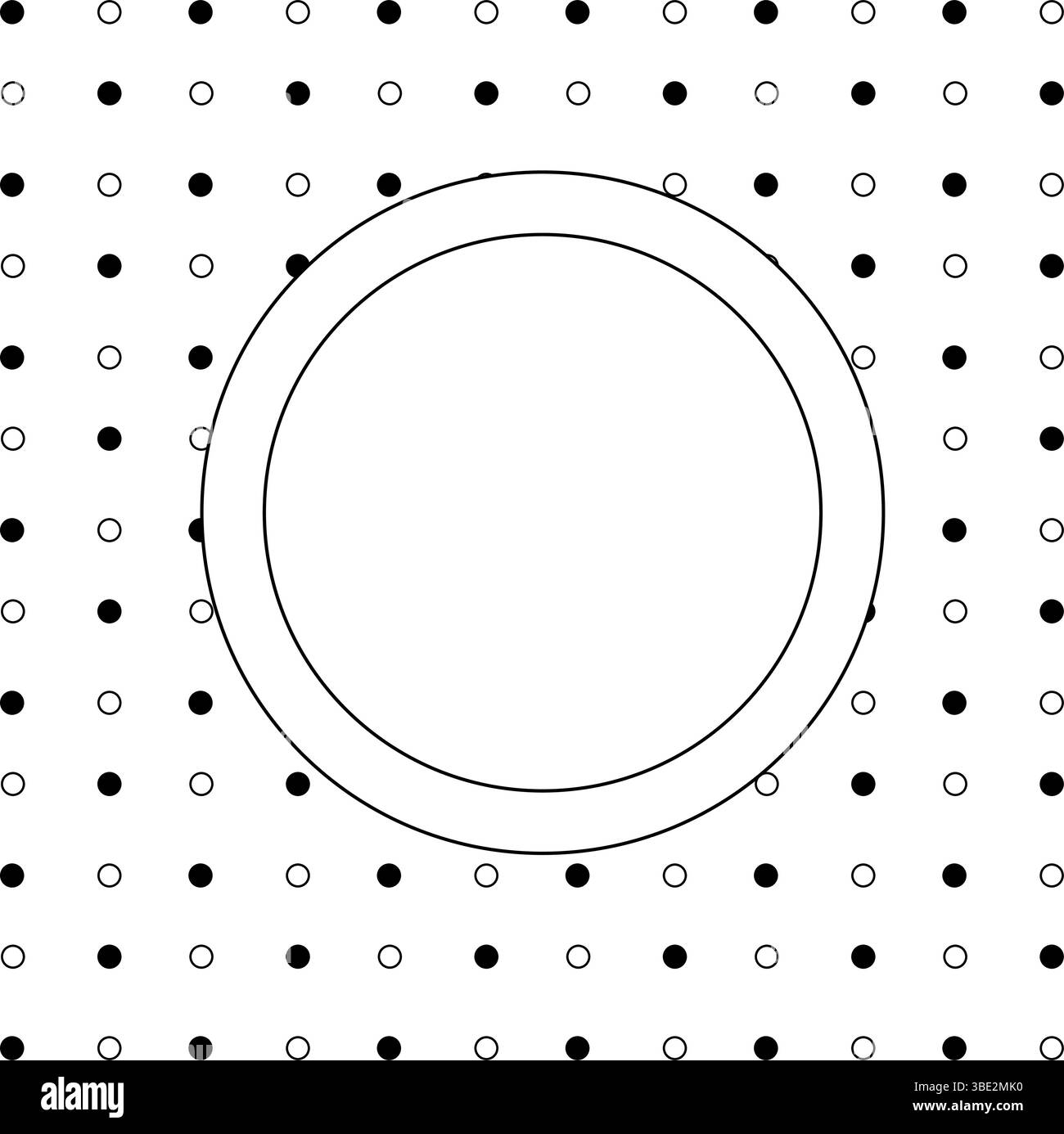 Kreise runde Polka Dots runde runde Rahmenschablone. Vektorgrafik-Strichdarstellung. Schwarzweiß Banner, Poster, Geschenkpapier, Aufkleber, Druck Stock Vektor