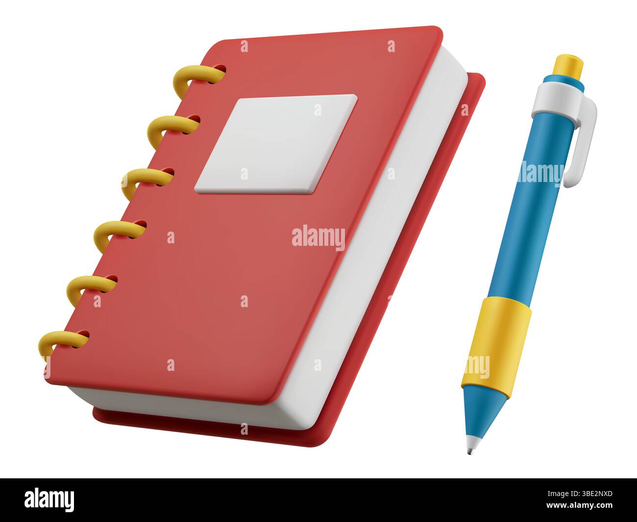 3D-Vektor-Illustration eines Notizblocks und Kugelschreibers. Bildungs- und Bürokonzept. Zurück zur Schule isolierte Designelemente auf weißem Hintergrund Stock Vektor