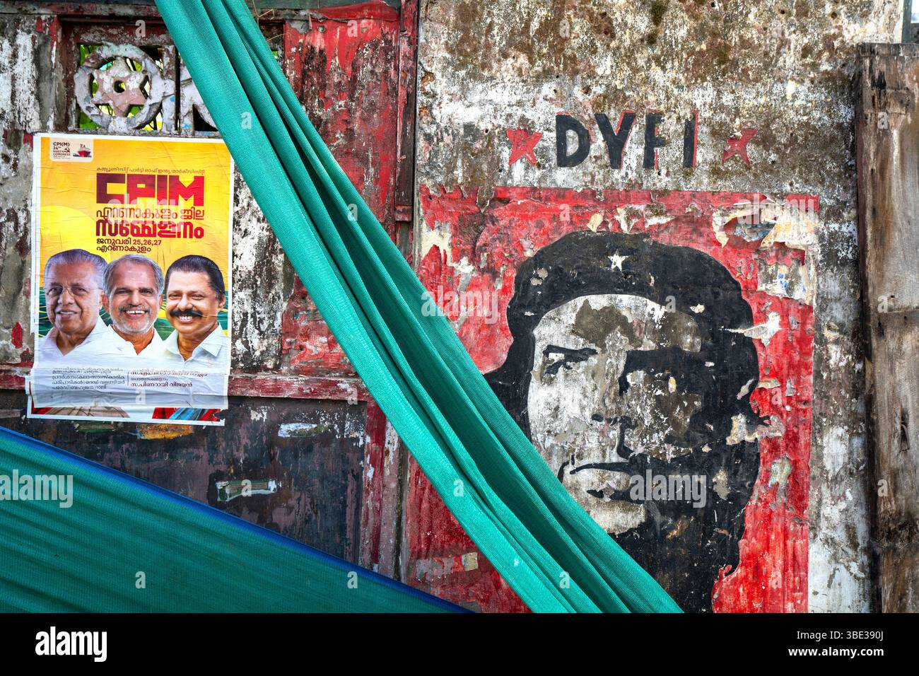 Indien, Kerala, Kochi, Che Guevara Symbol der Demokratischen Jugendföderation Indiens Stockfoto