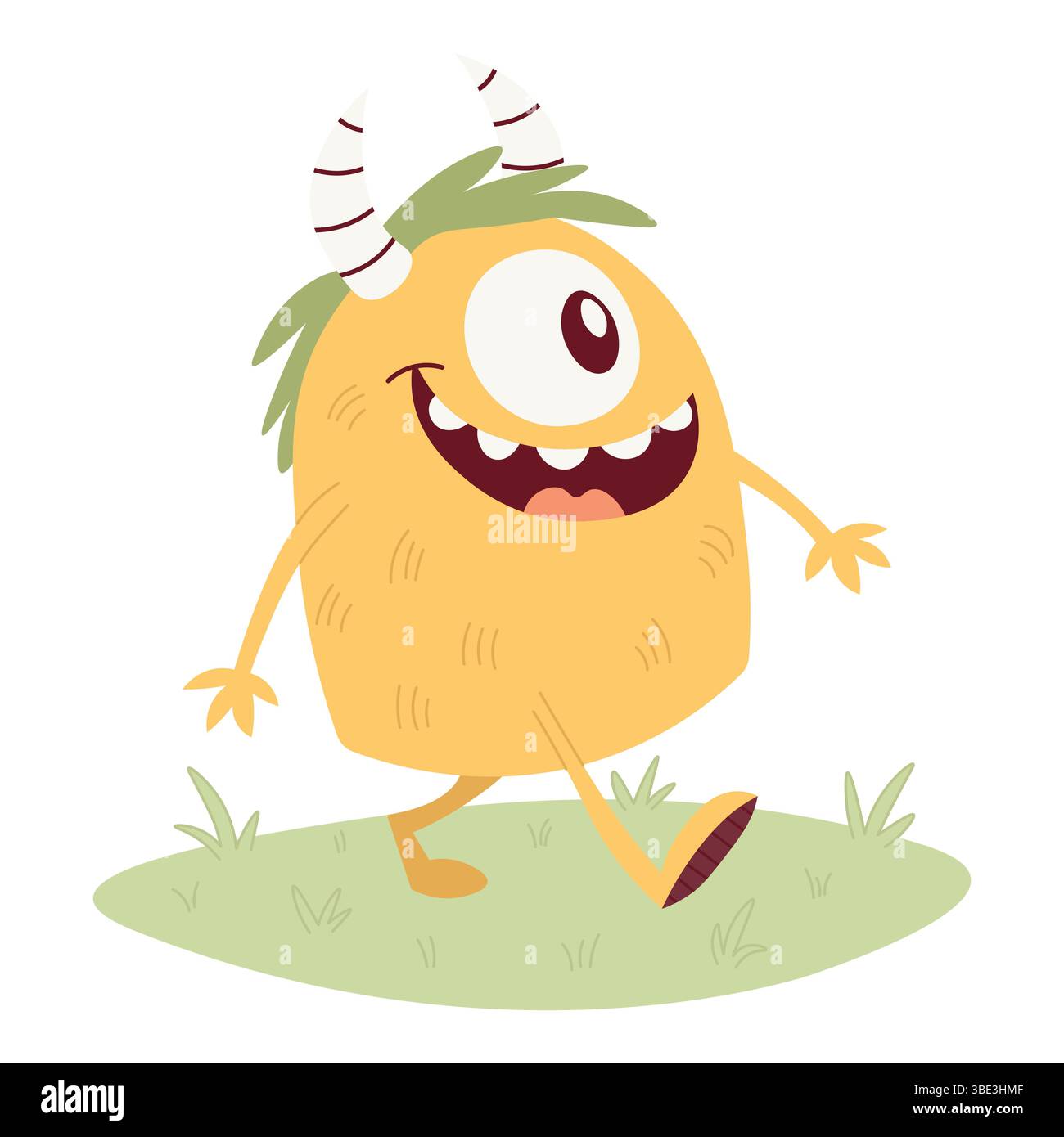 Glückliches Monster, das in Meadow spaziert Stock Vektor