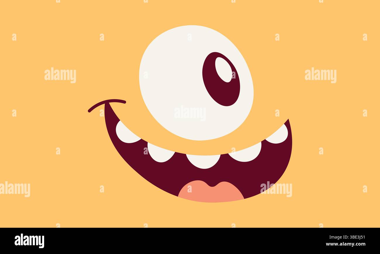 Gelber Hintergrund mit dem Gesicht eines Monsters. Vektorabbildung Stock Vektor