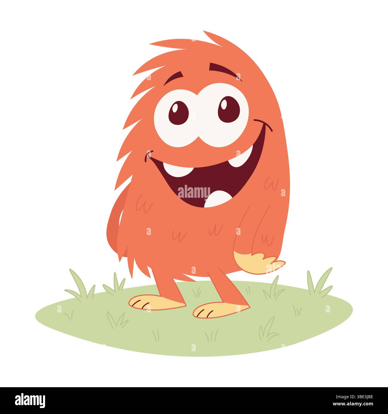 Niedliches rotes Monster auf der Wiese. Vektor-Illustration für Kinder Stock Vektor