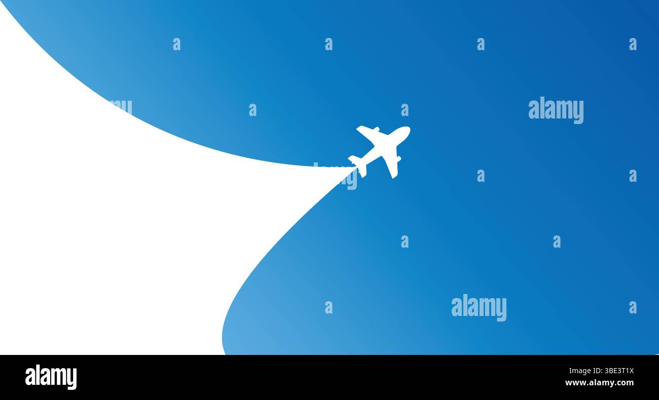 Illustration einer einfachen Flugzeugreiseszene, die den Hintergrund hinter sich öffnet. Perfekt für Banner, die Reisen ins Ausland, Urlaub und Luft fördern Stock Vektor