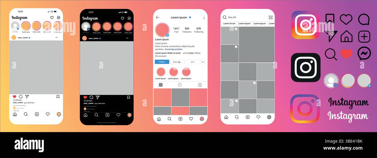 Instagram-Post-Frame-Vorlage mit neuem Rastergröße-Update 2025. Stellen Sie die sozialen Medien und das soziale Netzwerk auf dem instagram-Bildschirm ein Stock Vektor