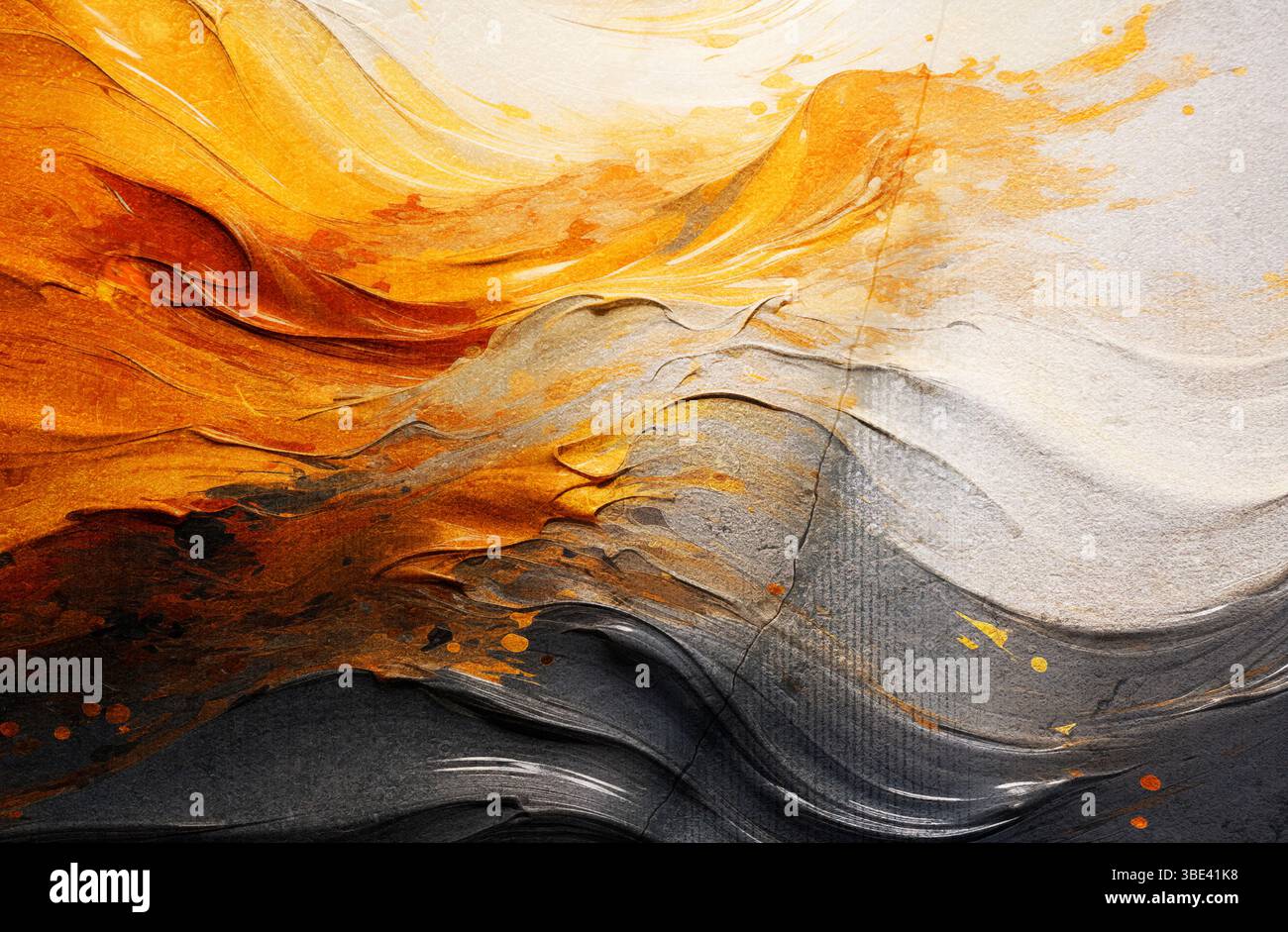 Ölgemälde Farbstriche Farbe. Abstrakter Hintergrund der Acrylmalerei und Aquarellpinselstrich. Ockerfarbene und terrakottafarbene Rückseite Stockfoto