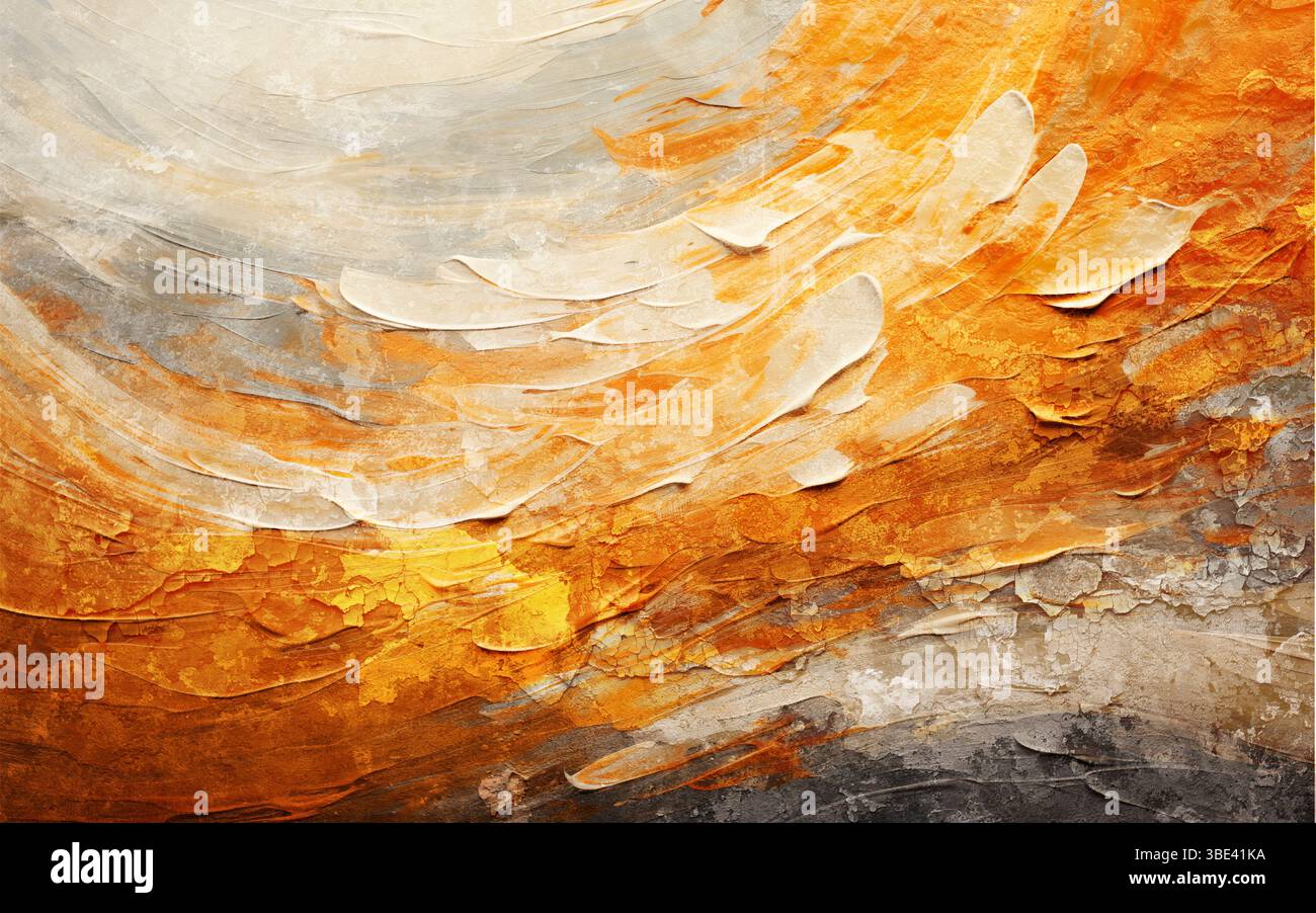 Ölgemälde Farbstriche Farbe. Abstrakter Hintergrund der Acrylmalerei und Aquarellpinselstrich. Ockerfarbene und terrakottafarbene Rückseite Stockfoto