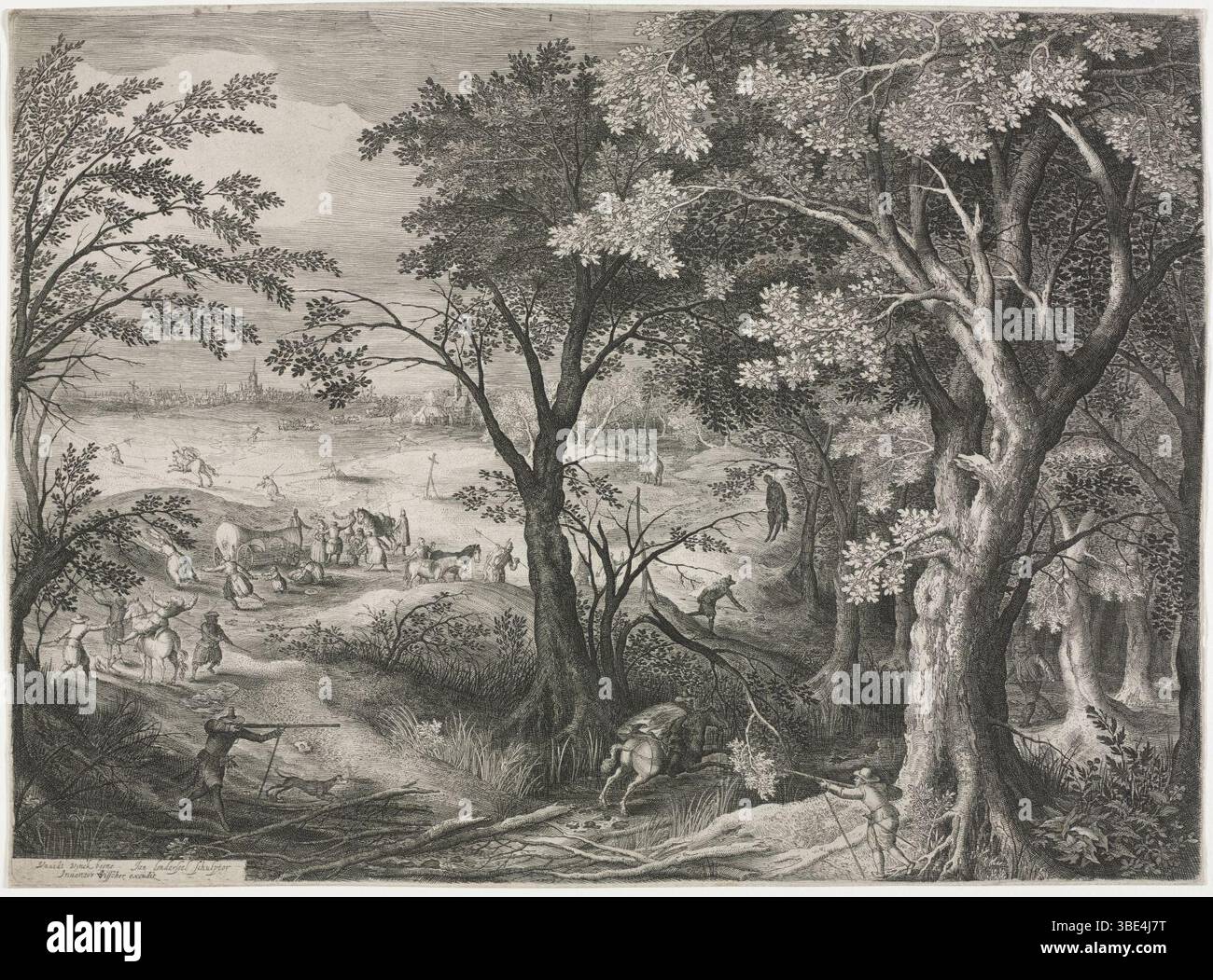 Jan van Londerseel (Niederländisch, 1578–1625), David Vinckboons (Niederländisch, 1576–1629) – Landschaft mit Reisenden, die von einer Räuberbande angegriffen werden Stockfoto